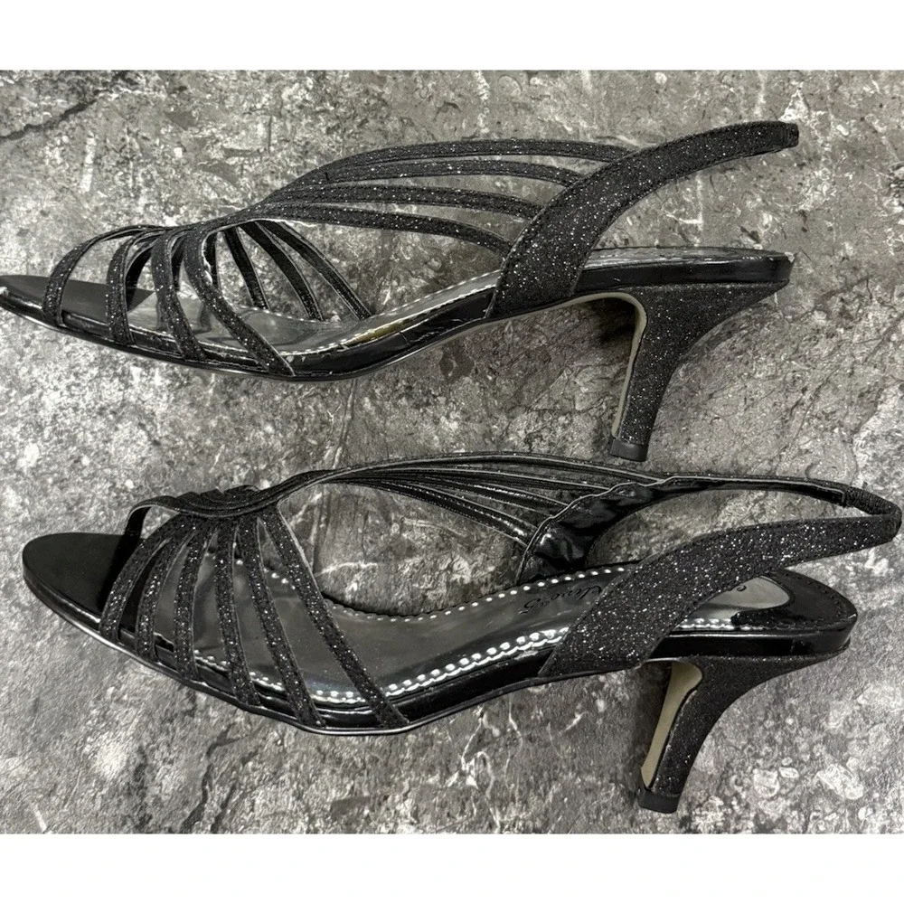 Easy Street Alive @ 5 Black Glitter Dress Sandals Short Heel Dance Flex Sz 9.5M
